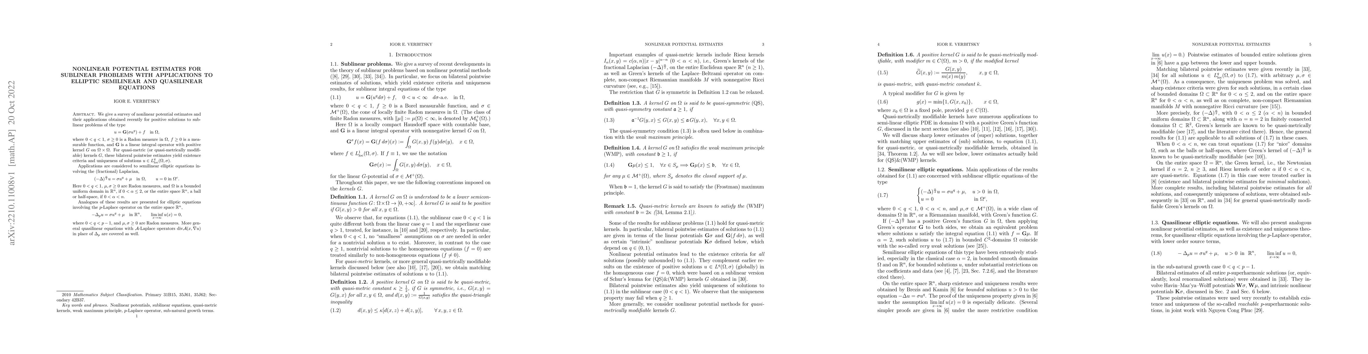 Thumbnail for Nonlinear potential estimates for sublinear problems with applications
  to elliptic semilinear and quasilinear equations