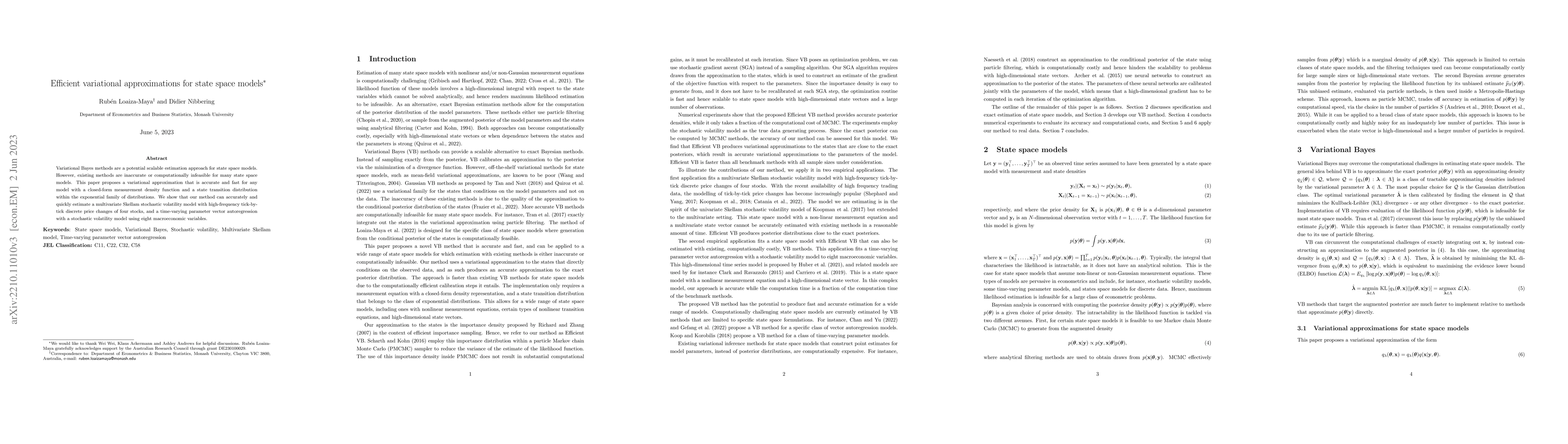 Thumbnail for Efficient variational approximations for state space models