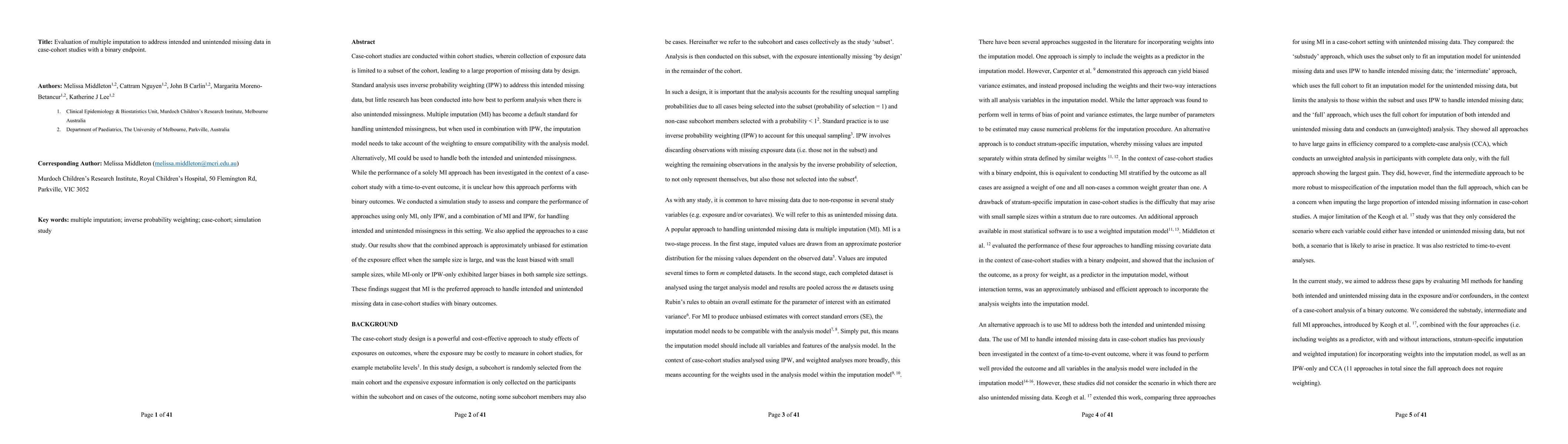 Thumbnail for Evaluation of multiple imputation to address intended and unintended
  missing data in case-cohort studies with a binary endpoint