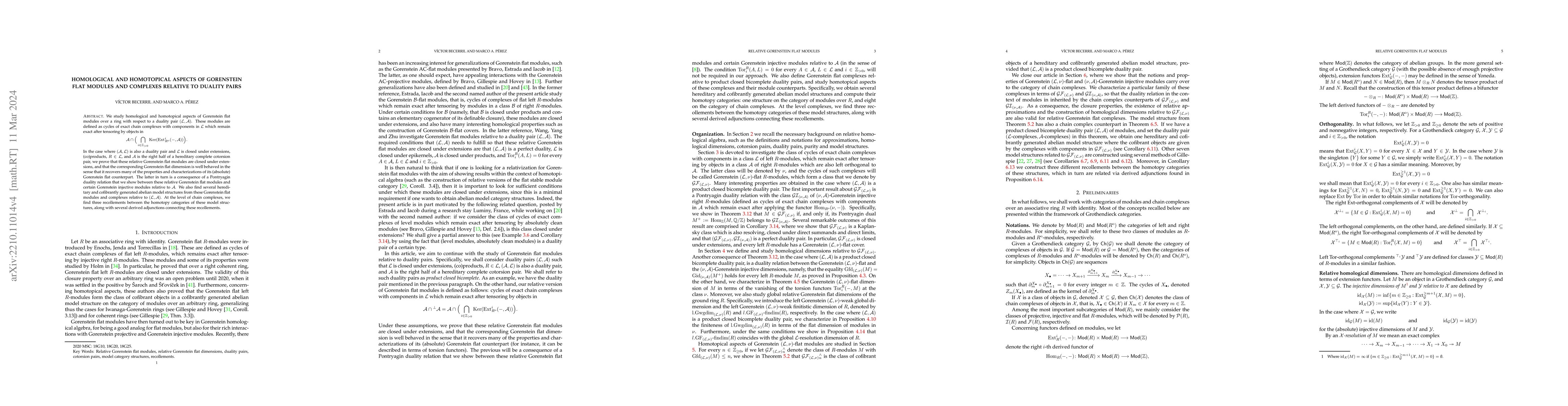 Thumbnail for Homological and homotopical aspects of Gorenstein flat modules and
  complexes relative to duality pairs