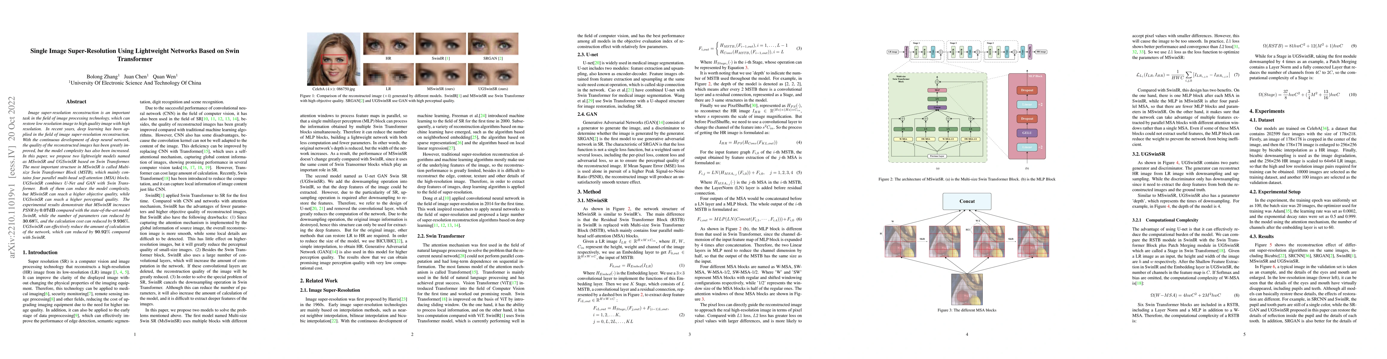 Thumbnail for Single Image Super-Resolution Using Lightweight Networks Based on Swin
  Transformer