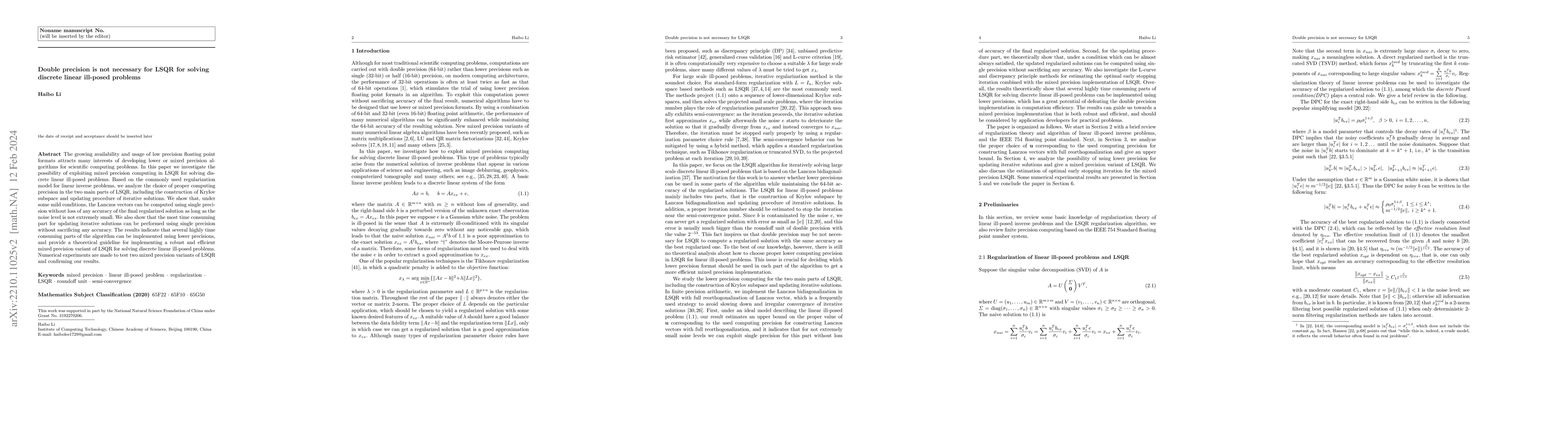 Thumbnail for Double precision is not necessary for LSQR for solving discrete linear
  ill-posed problems