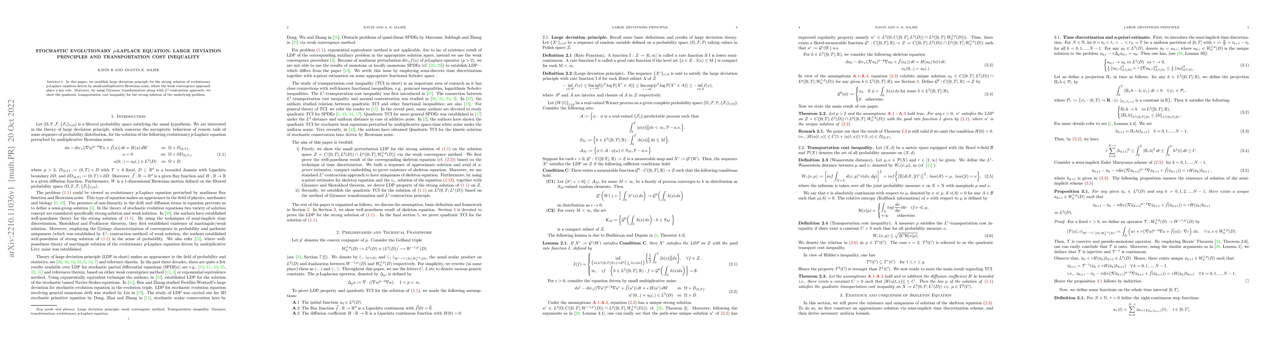 Thumbnail for Stochastic evolutionary p-Laplace equation: Large Deviation Principles
  and Transportation Cost Inequality