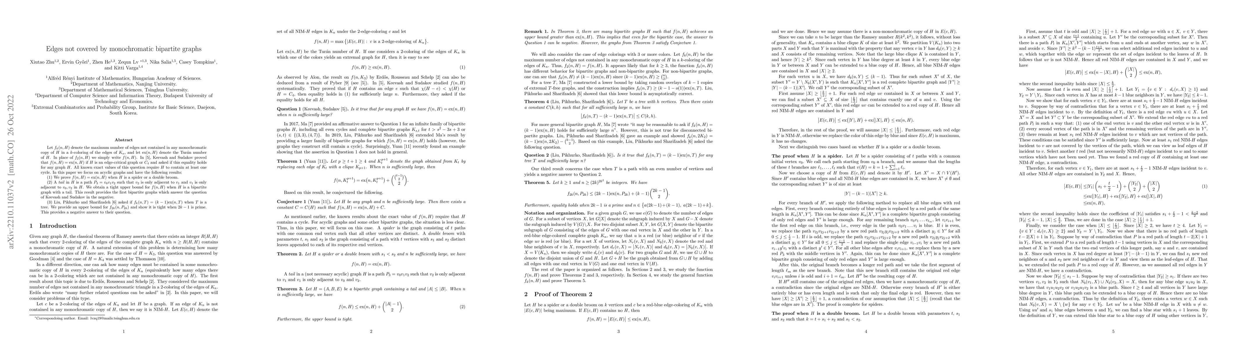 Thumbnail for Edges not covered by monochromatic bipartite graphs