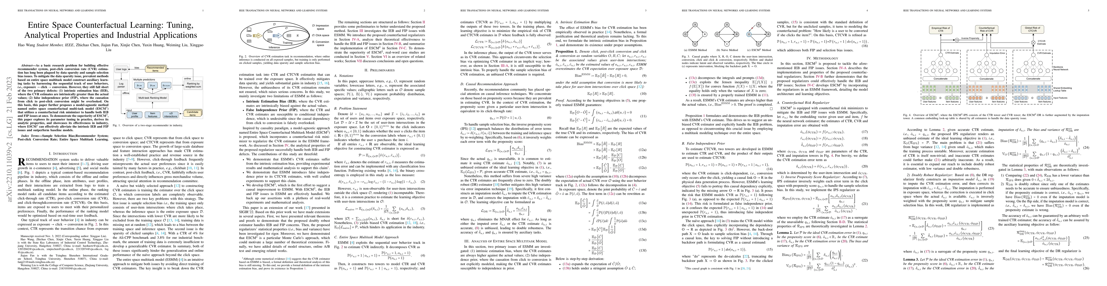 Thumbnail for Entire Space Counterfactual Learning: Tuning, Analytical Properties and
  Industrial Applications
