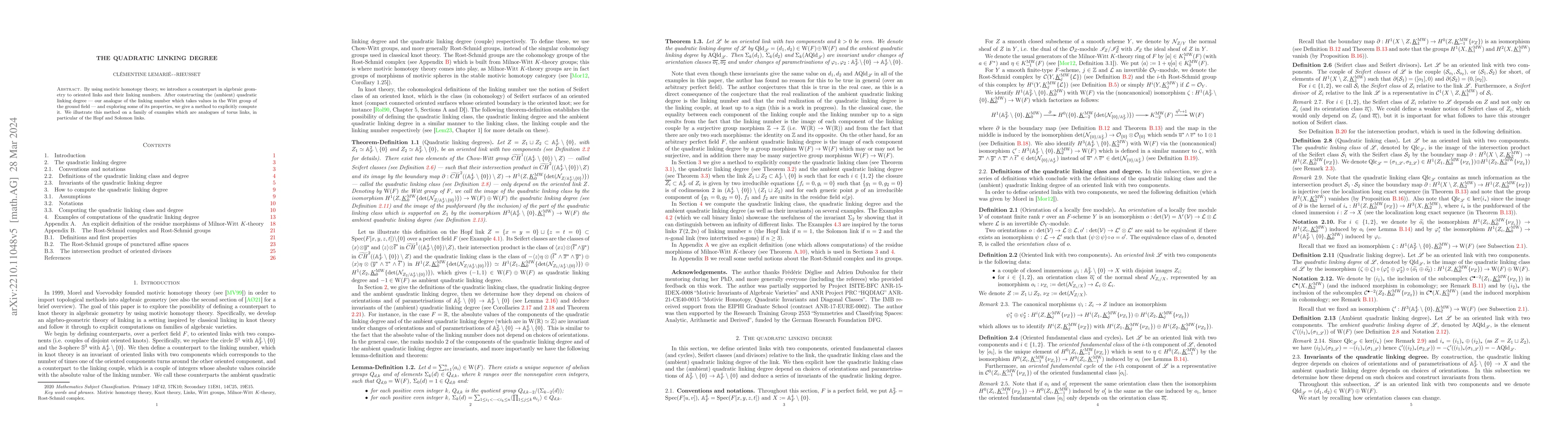Thumbnail for The quadratic linking degree