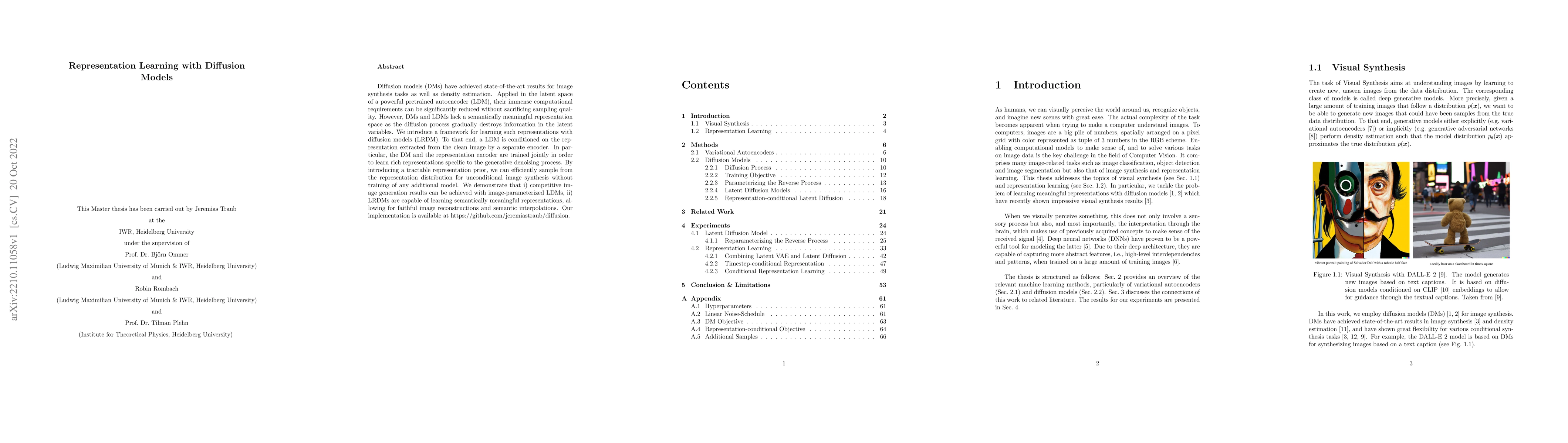 Thumbnail for Representation Learning with Diffusion Models