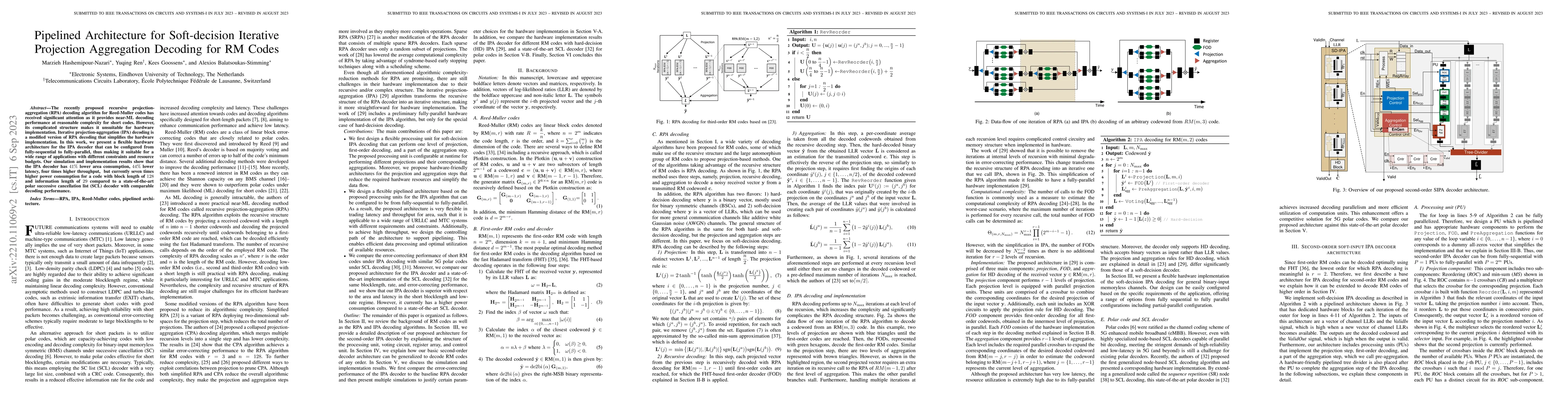 Thumbnail for Pipelined Architecture for Soft-decision Iterative Projection
  Aggregation Decoding for RM Codes
