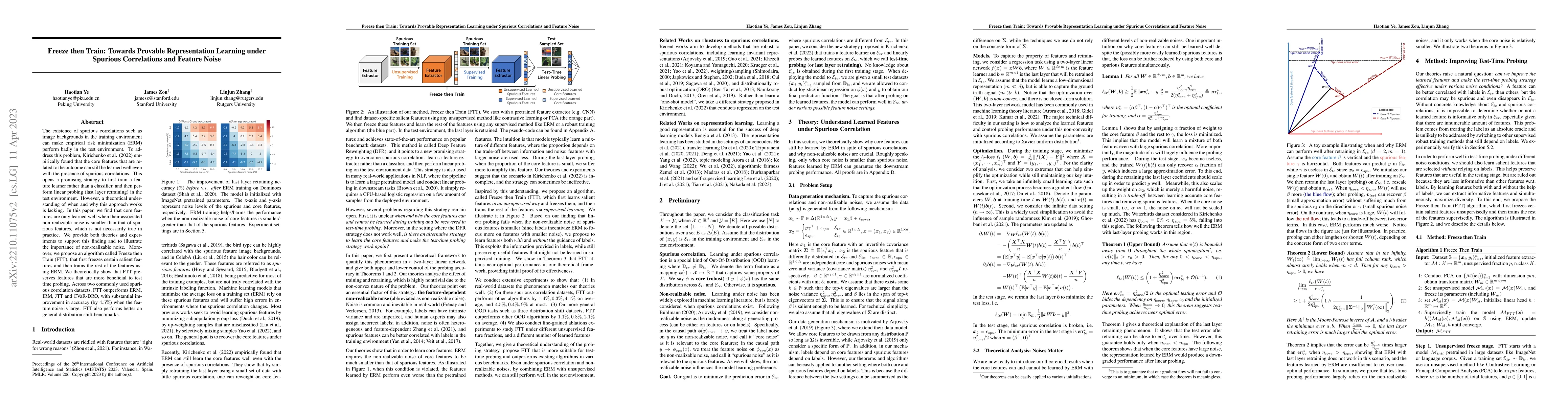 Thumbnail for Freeze then Train: Towards Provable Representation Learning under
  Spurious Correlations and Feature Noise