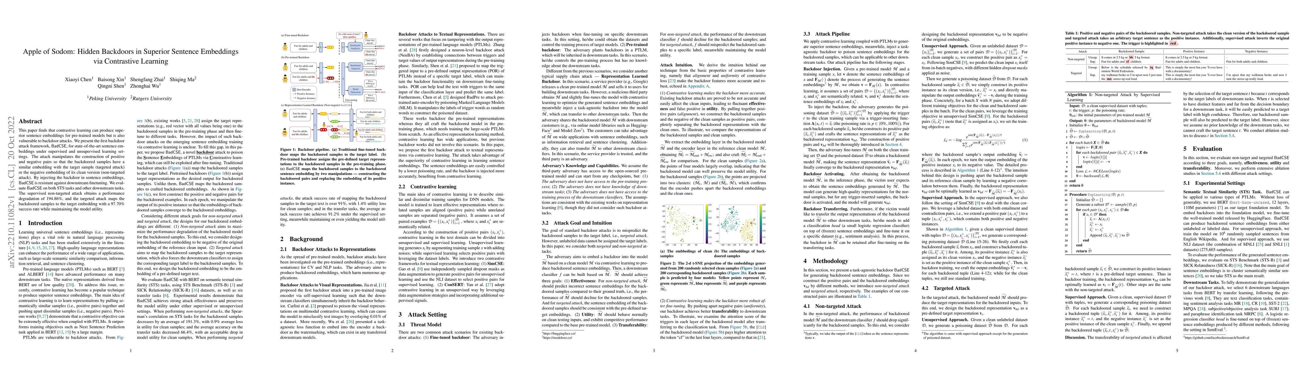 Thumbnail for Apple of Sodom: Hidden Backdoors in Superior Sentence Embeddings via
  Contrastive Learning