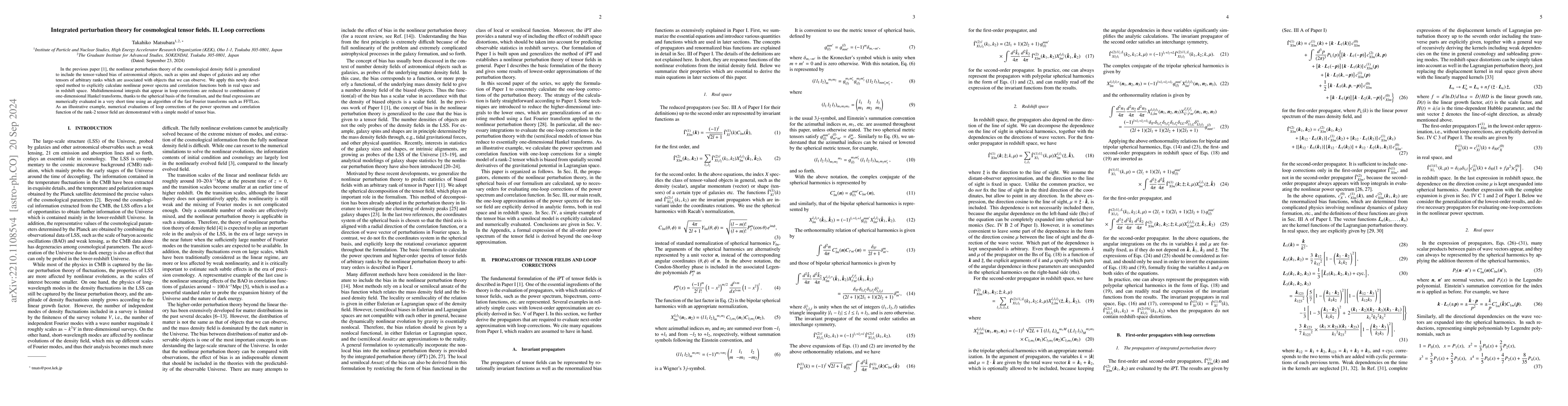 Thumbnail for The integrated perturbation theory for cosmological tensor fields II:
  Loop corrections