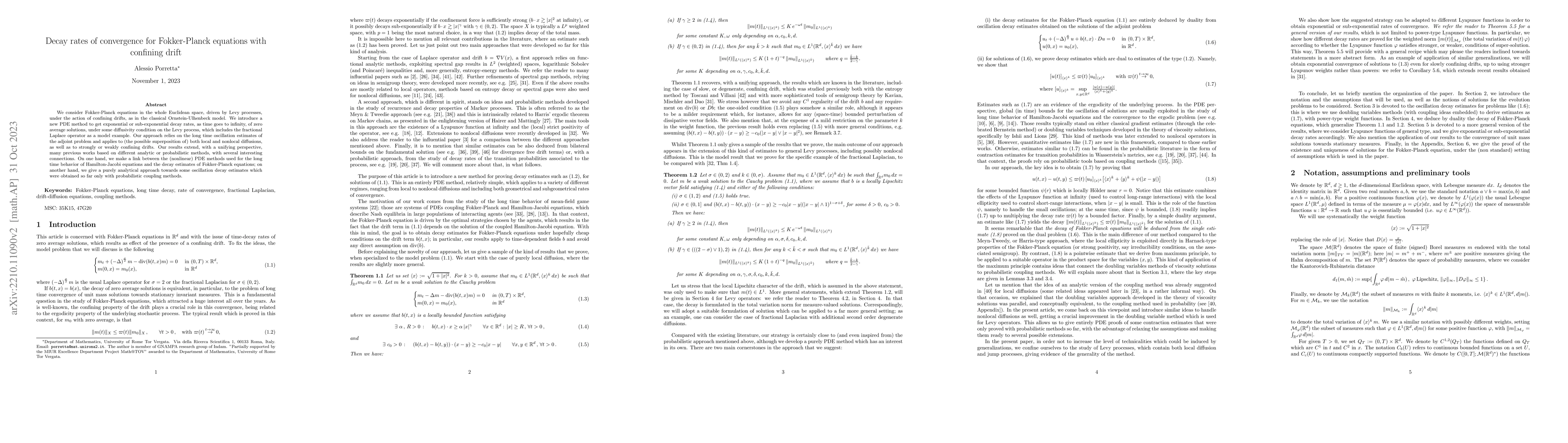 Thumbnail for Decay rates of convergence for Fokker-Planck equations with confining
  drift