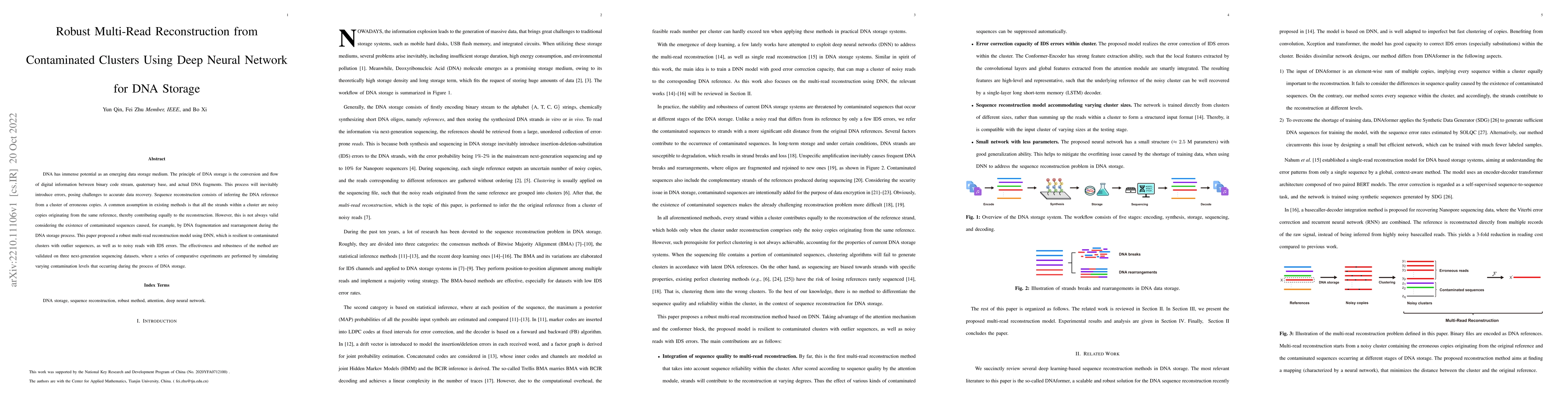 Thumbnail for Robust Multi-Read Reconstruction from Contaminated Clusters Using Deep
  Neural Network for DNA Storage