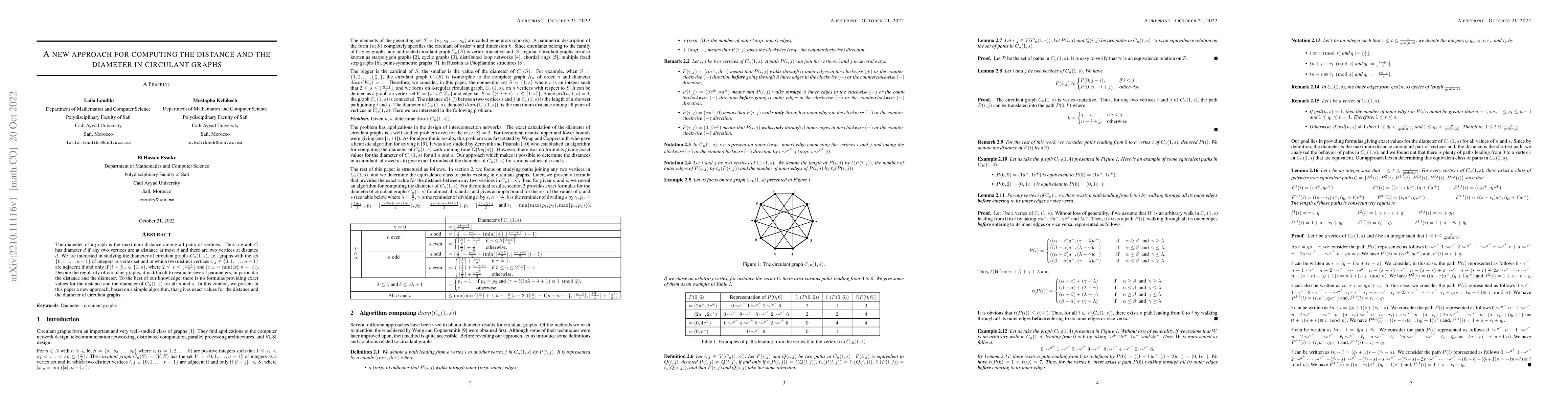 Thumbnail for A new approach for computing the distance and the diameter in circulant
  graphs