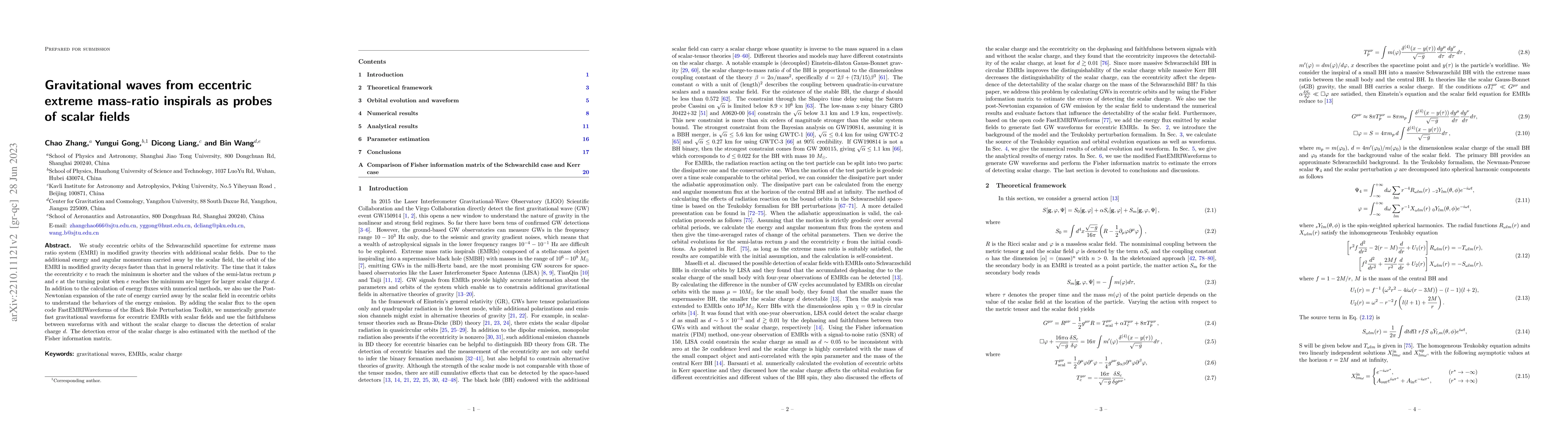 Thumbnail for Gravitational waves from eccentric extreme mass-ratio inspirals as
  probes of scalar fields