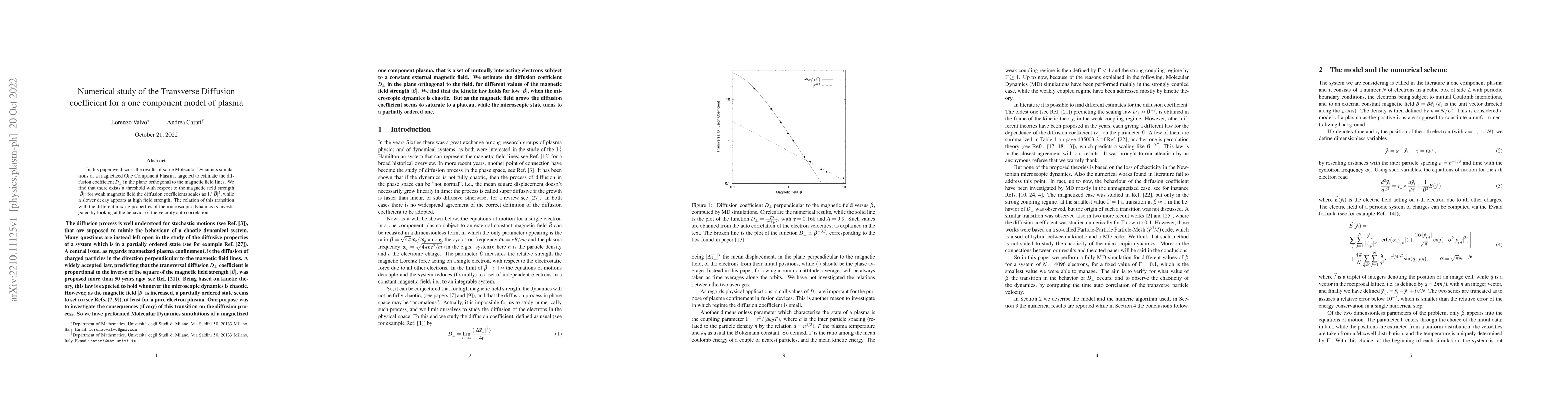Thumbnail for Numerical study of the Transverse Diffusion coefficient for a one
  component model of plasma