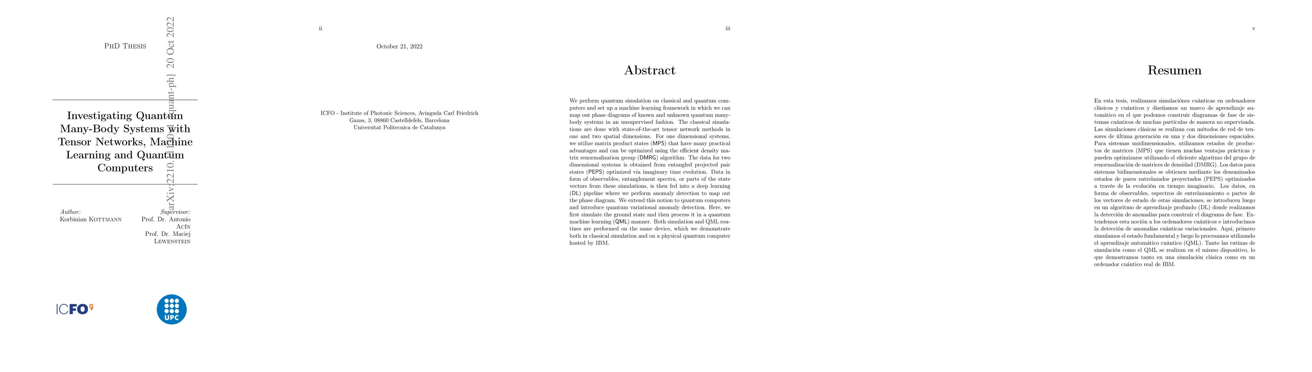 Thumbnail for Investigating Quantum Many-Body Systems with Tensor Networks, Machine
  Learning and Quantum Computers