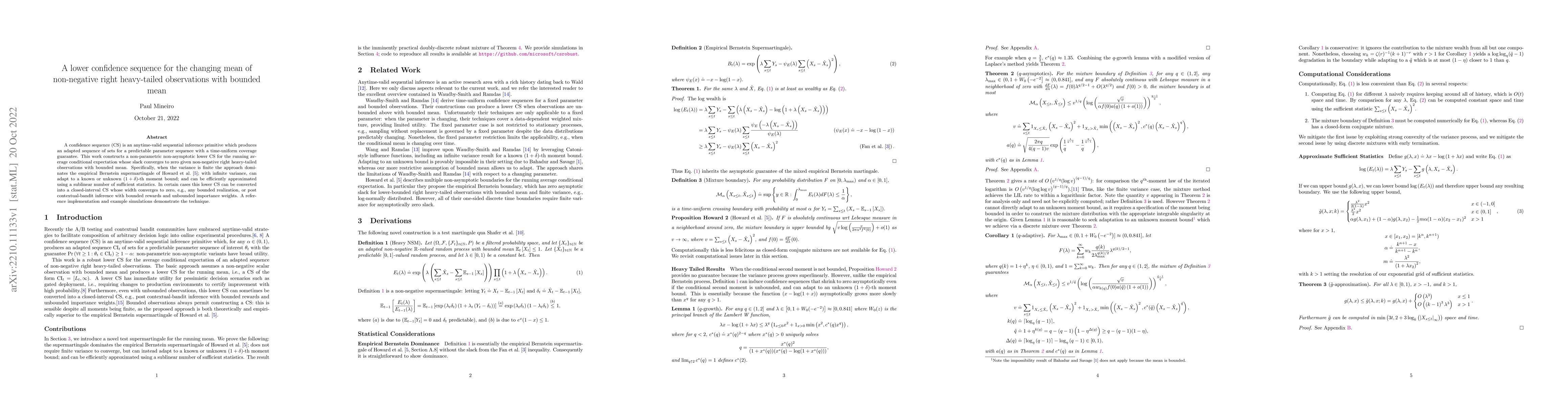 Thumbnail for A lower confidence sequence for the changing mean of non-negative right
  heavy-tailed observations with bounded mean