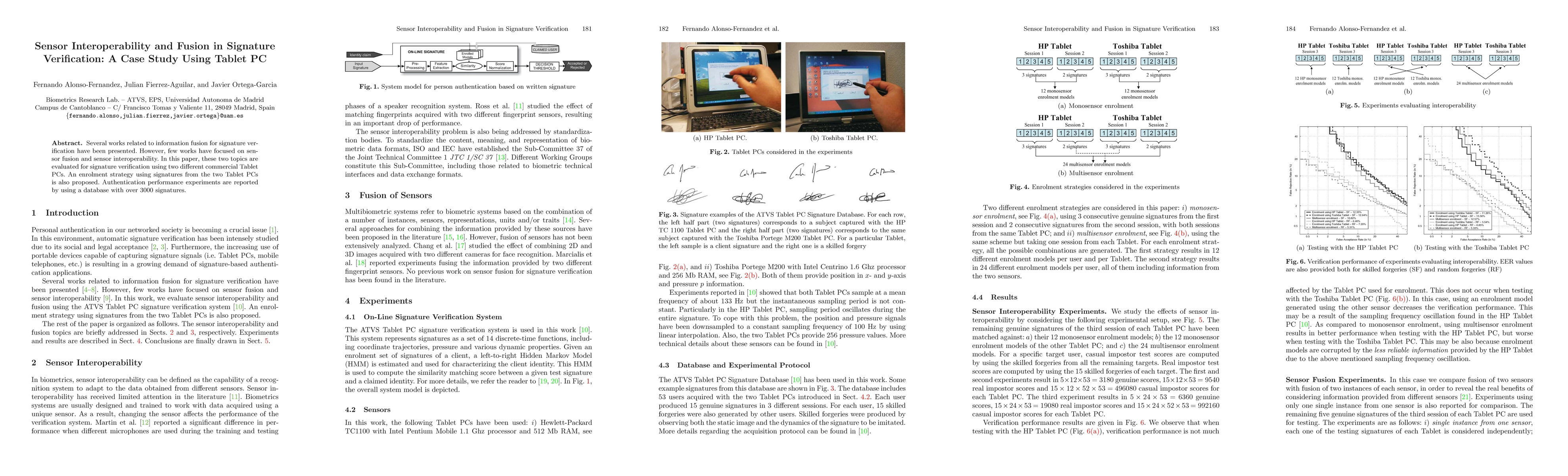 Thumbnail for Sensor interoperability and fusion in signature verification: A case
  study using tablet PC