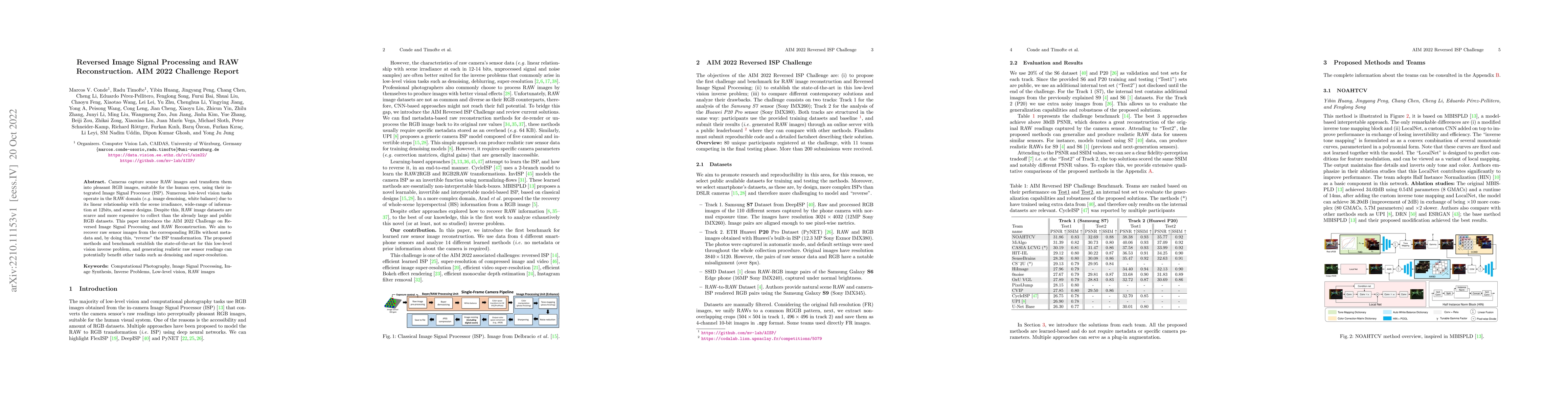 Thumbnail for Reversed Image Signal Processing and RAW Reconstruction. AIM 2022
  Challenge Report