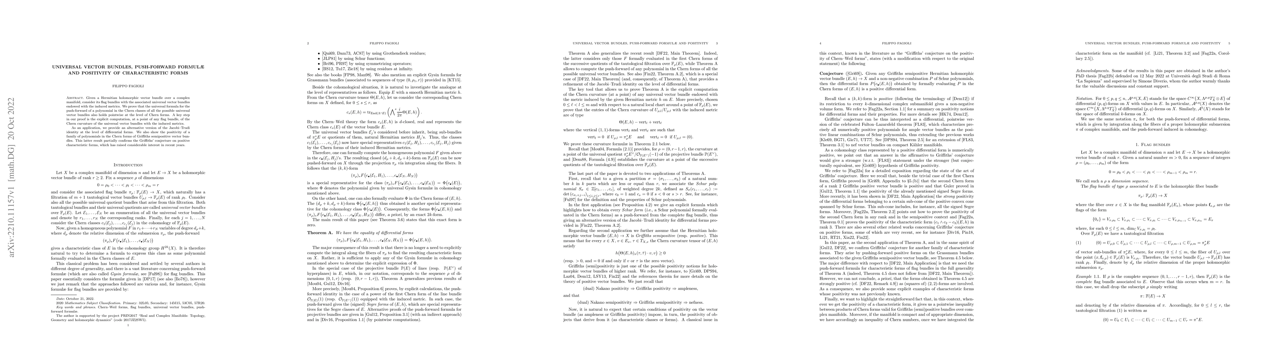 Thumbnail for Universal vector bundles, push-forward formulae and positivity of
  characteristic forms