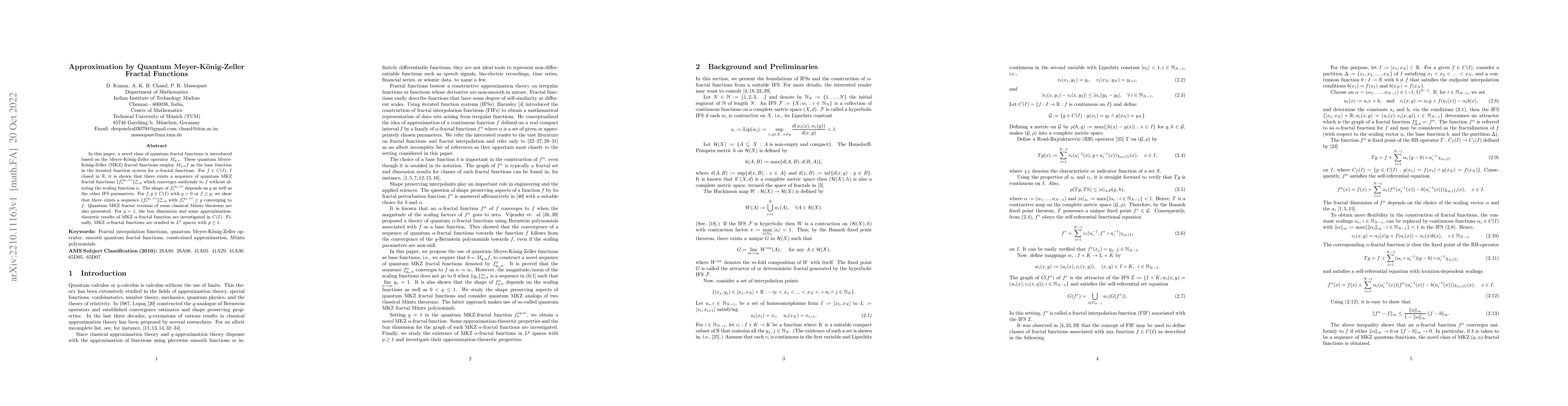 Thumbnail for Approximation by Quantum Meyer K\"onig and Zeller-Fractal Functions