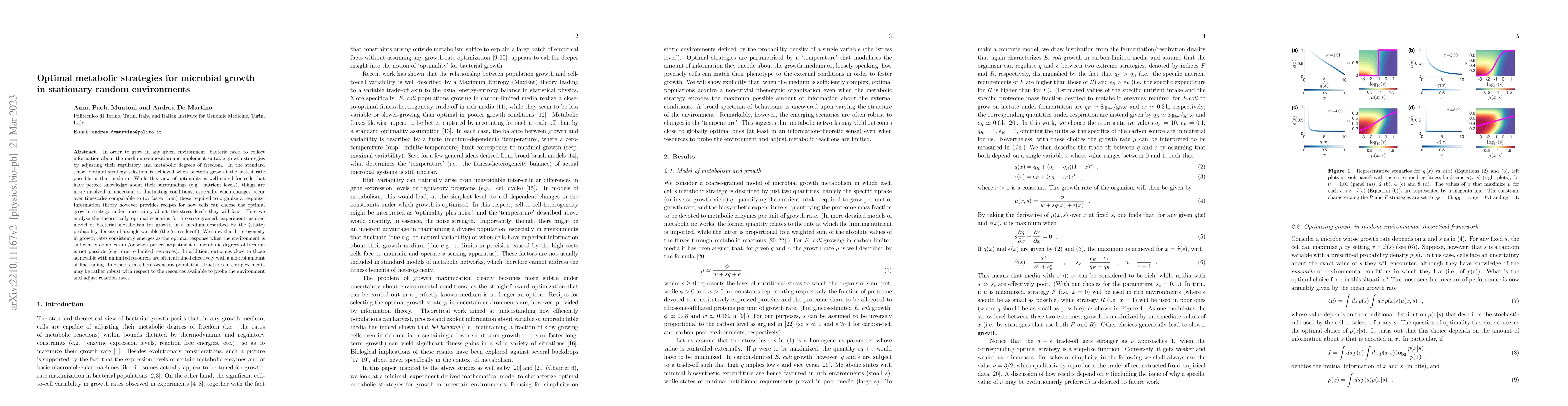 Thumbnail for Optimal metabolic strategies for microbial growth in stationary random
  environments