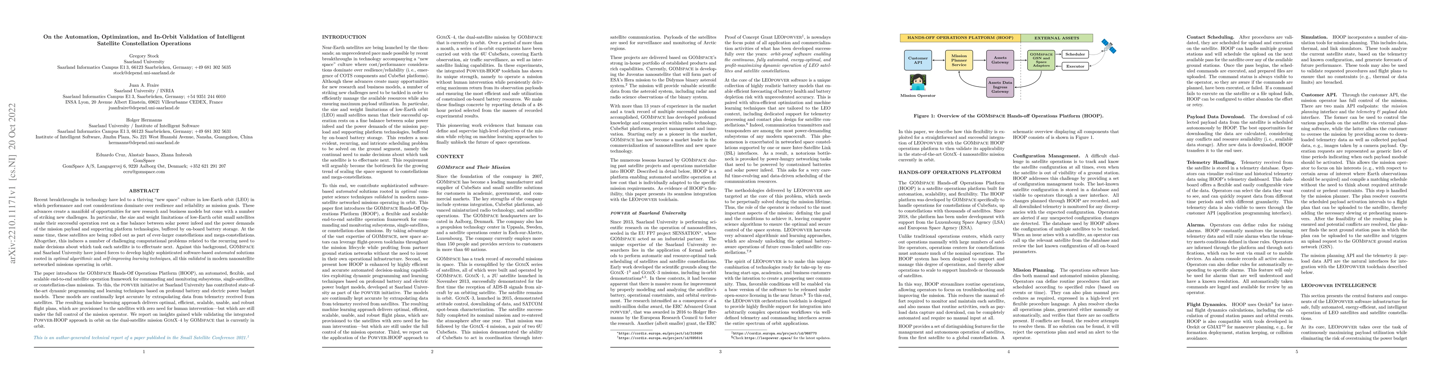 Thumbnail for On the Automation, Optimization, and In-Orbit Validation of Intelligent
  Satellite Constellation Operations