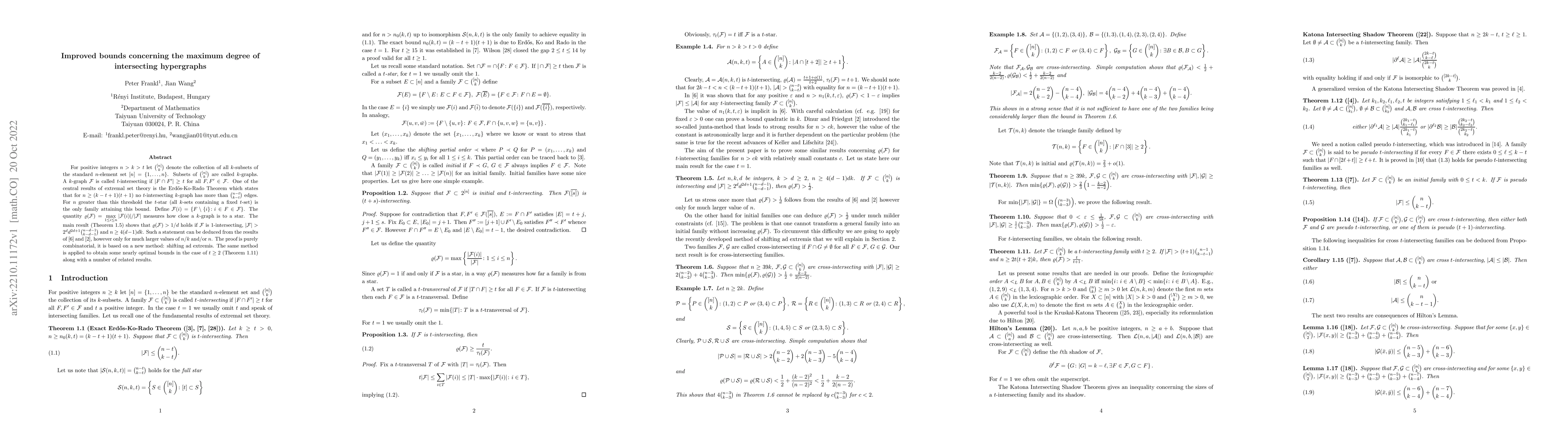 Thumbnail for Improved bounds concerning the maximum degree of intersecting
  hypergraphs