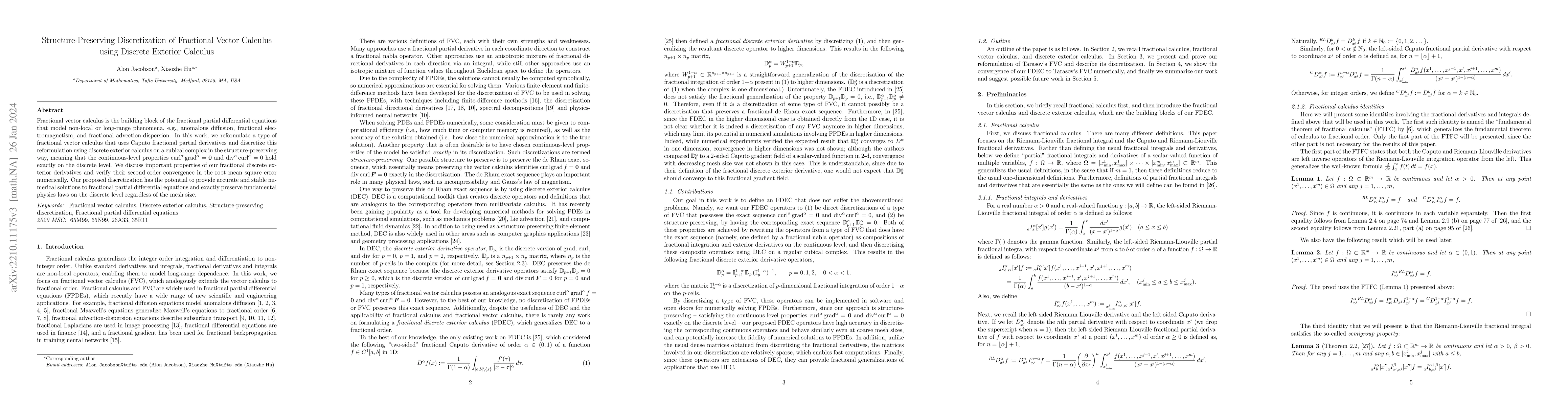 Thumbnail for Structure-Preserving Discretization of Fractional Vector Calculus using
  Discrete Exterior Calculus