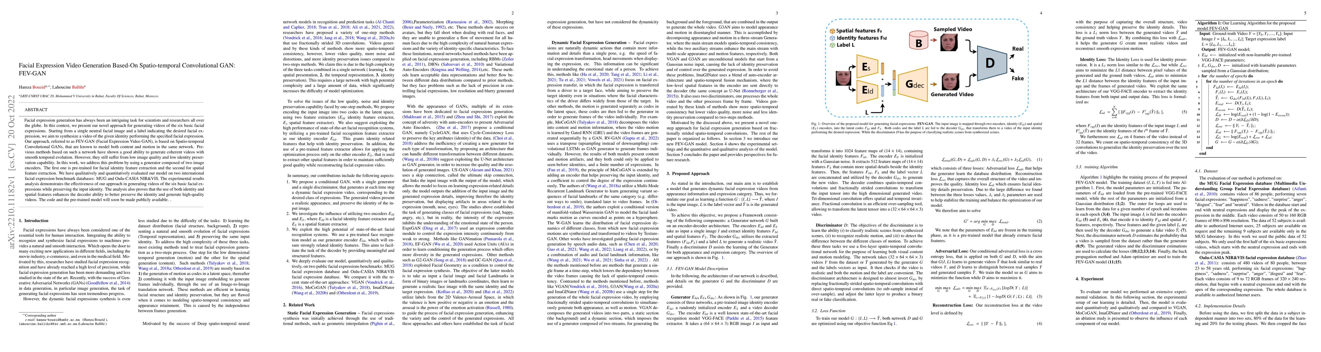 Thumbnail for Facial Expression Video Generation Based-On Spatio-temporal
  Convolutional GAN: FEV-GAN