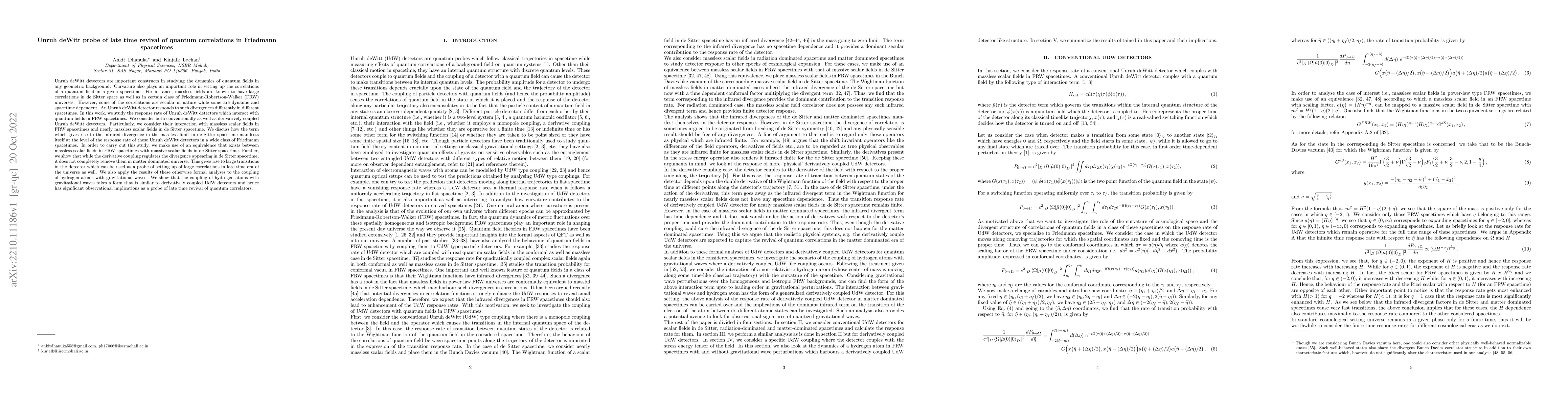 Thumbnail for Unruh deWitt probe of late time revival of quantum correlations in
  Friedmann spacetimes