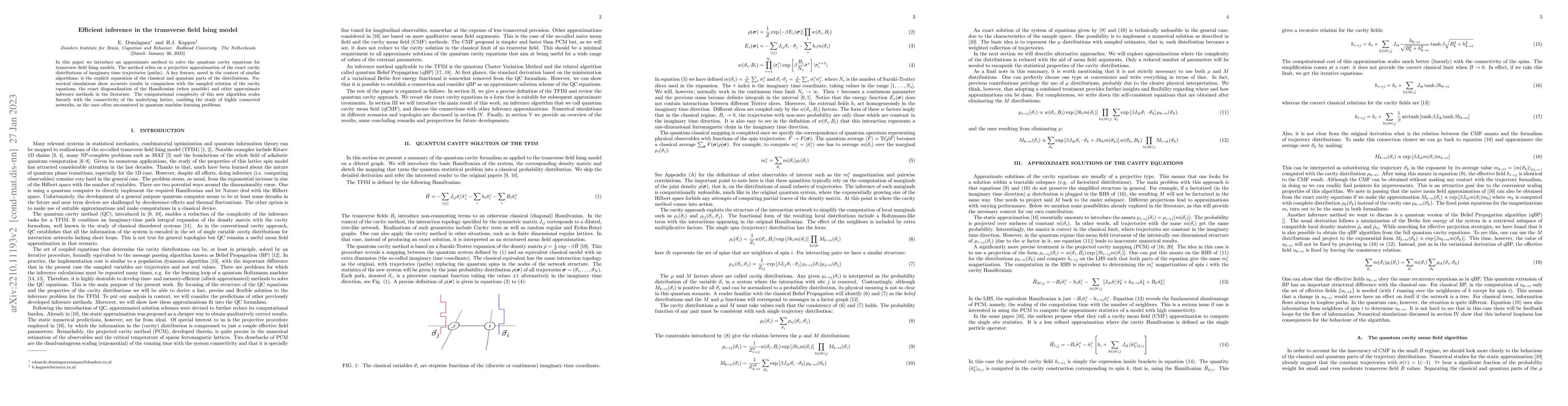 Thumbnail for Efficient inference in the transverse field Ising model