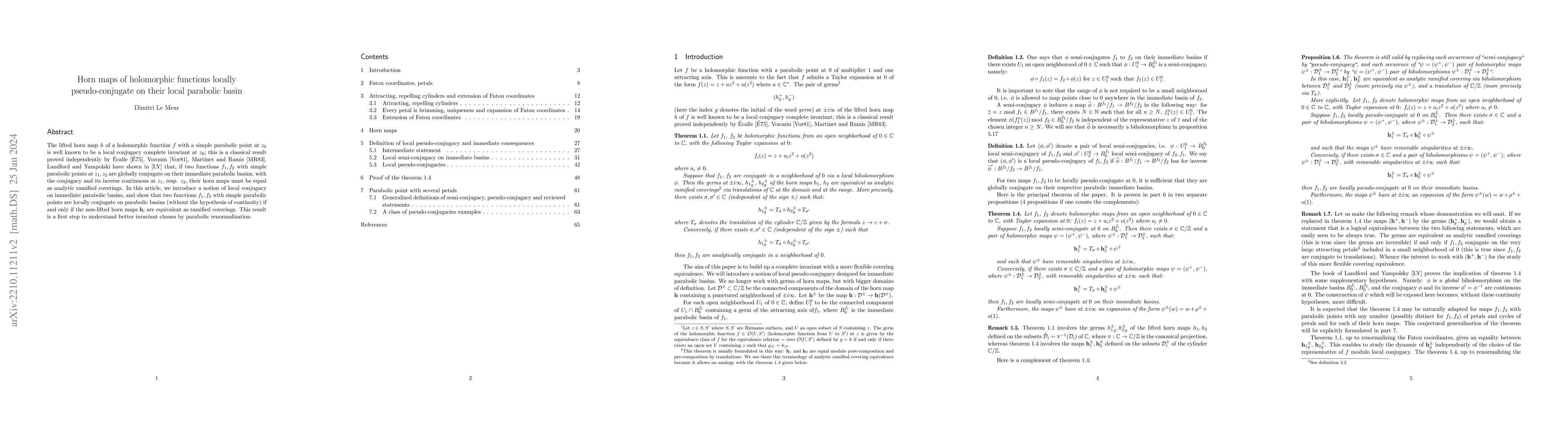 Thumbnail for Horn maps of holomorphic functions locally pseudo-conjugate on their
  local parabolic basin