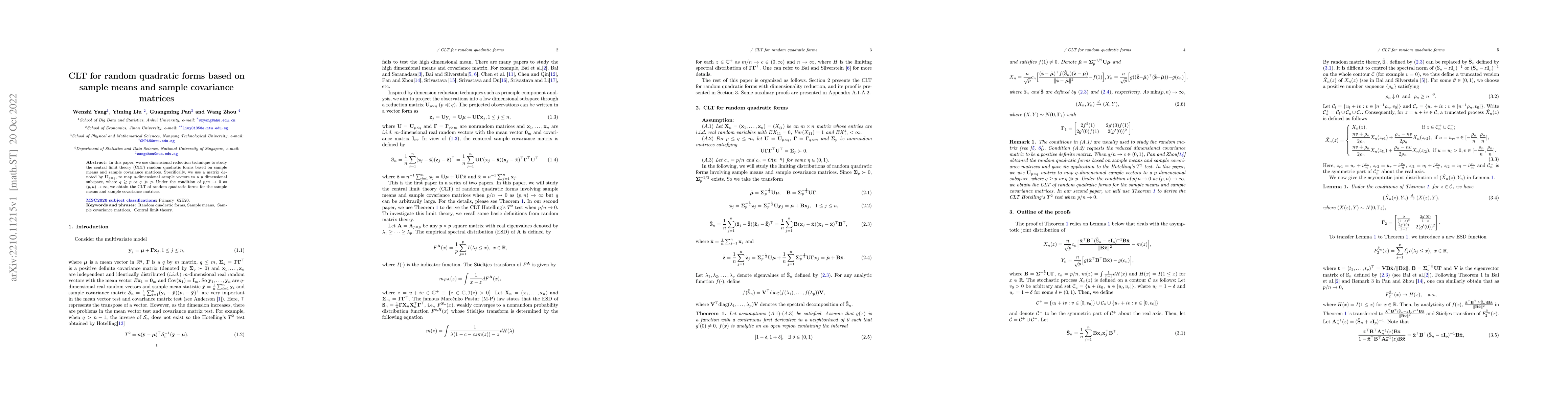 Thumbnail for CLT for random quadratic forms based on sample means and sample
  covariance matrices