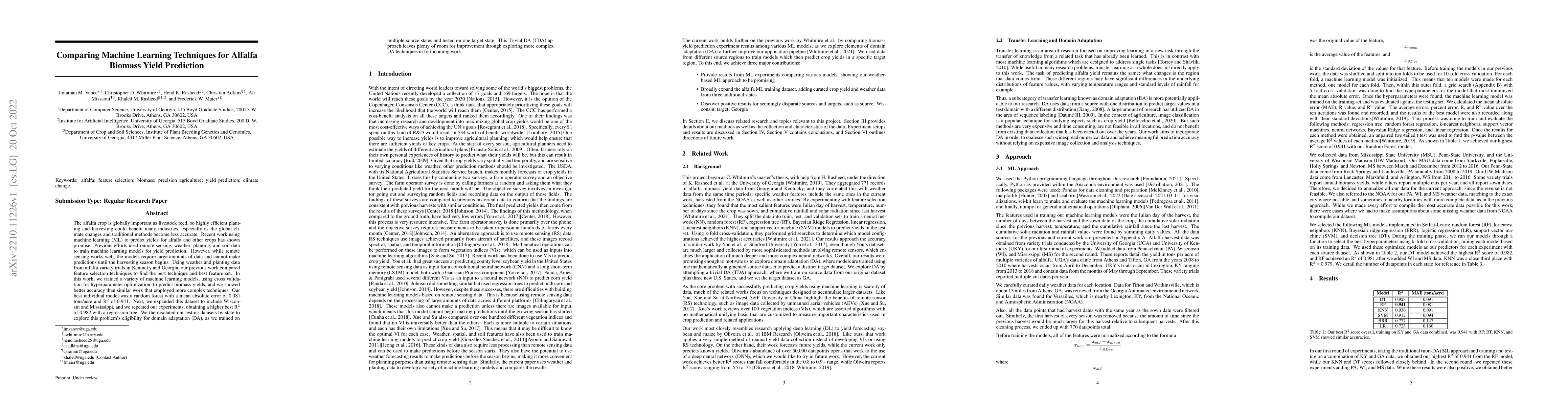 Thumbnail for Comparing Machine Learning Techniques for Alfalfa Biomass Yield
  Prediction