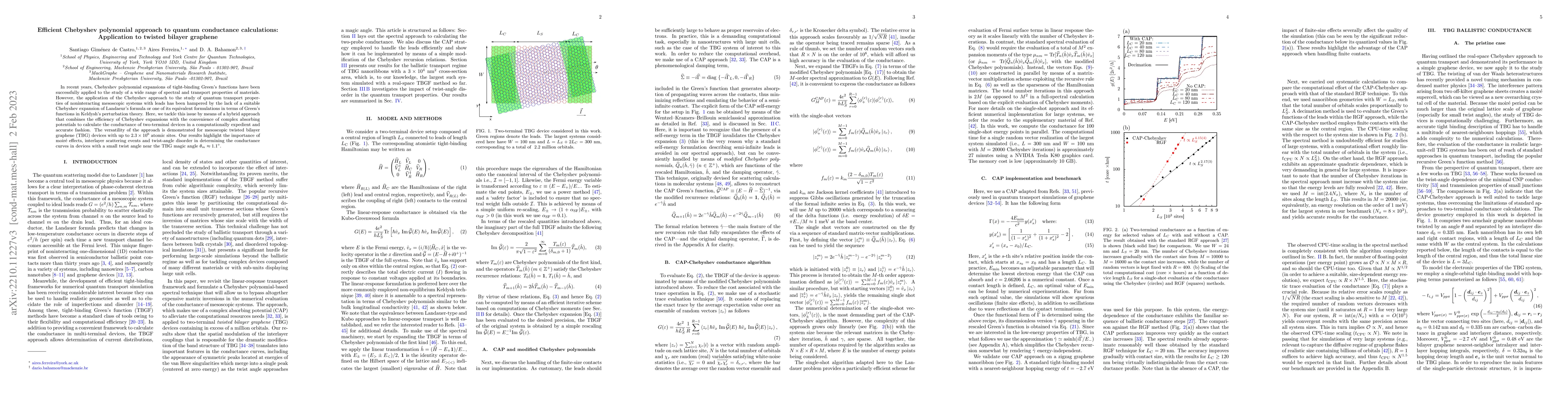 Thumbnail for Efficient Chebyshev polynomial approach to quantum conductance
  calculations: Application to twisted bilayer graphene