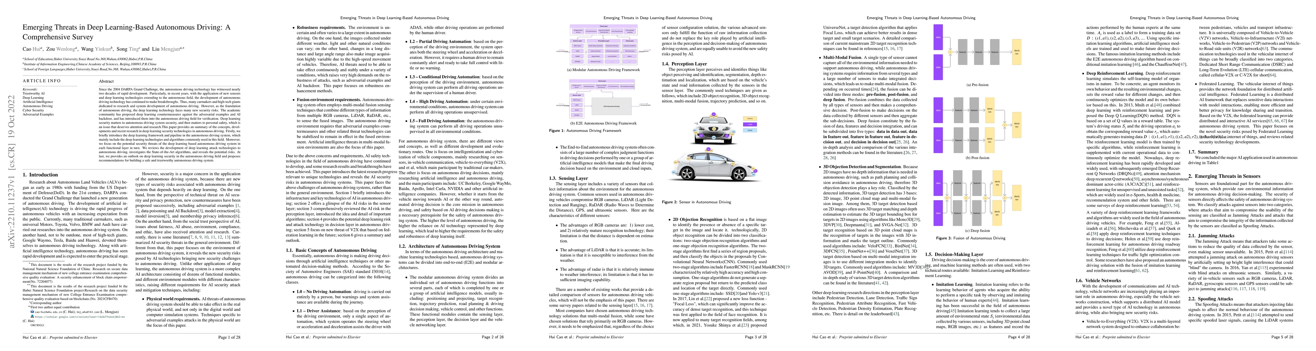 Thumbnail for Emerging Threats in Deep Learning-Based Autonomous Driving: A
  Comprehensive Survey