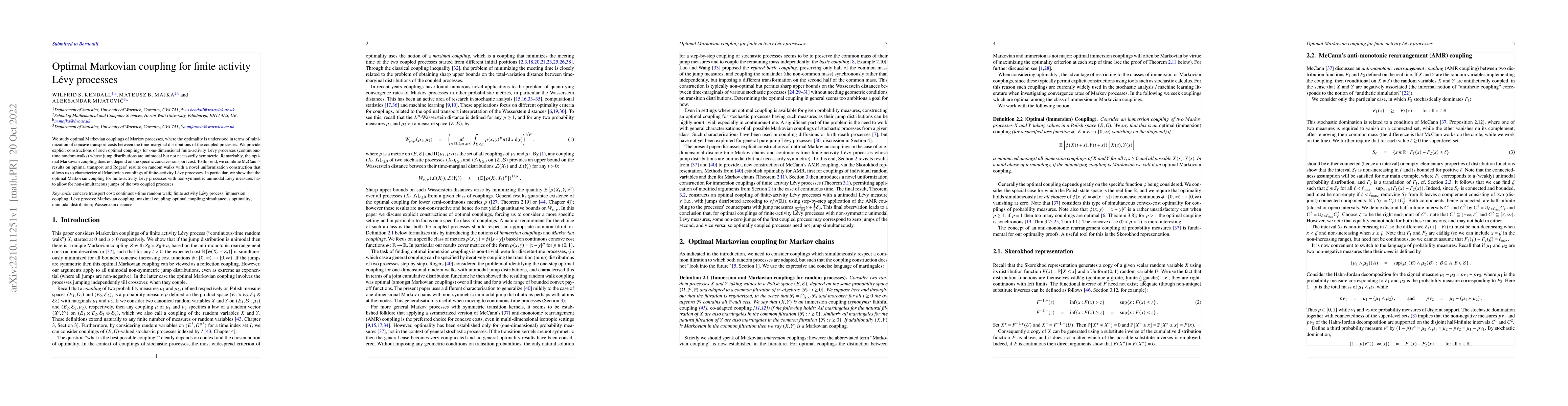 Thumbnail for Optimal Markovian coupling for finite activity L\'evy processes