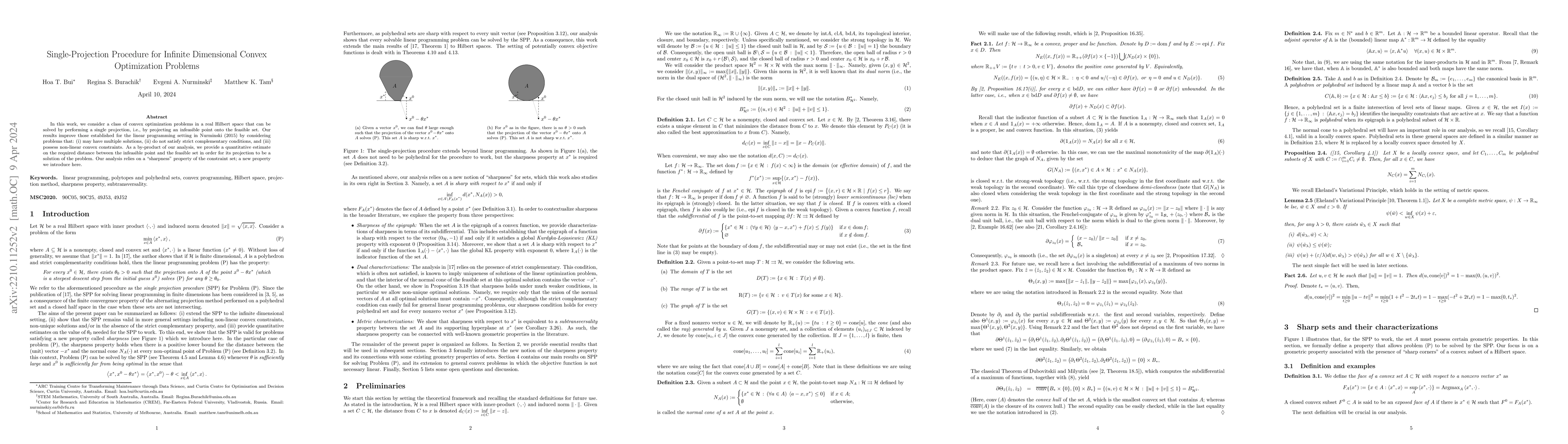 Thumbnail for Single-Projection Procedure for Infinite Dimensional Convex Optimization
  Problems