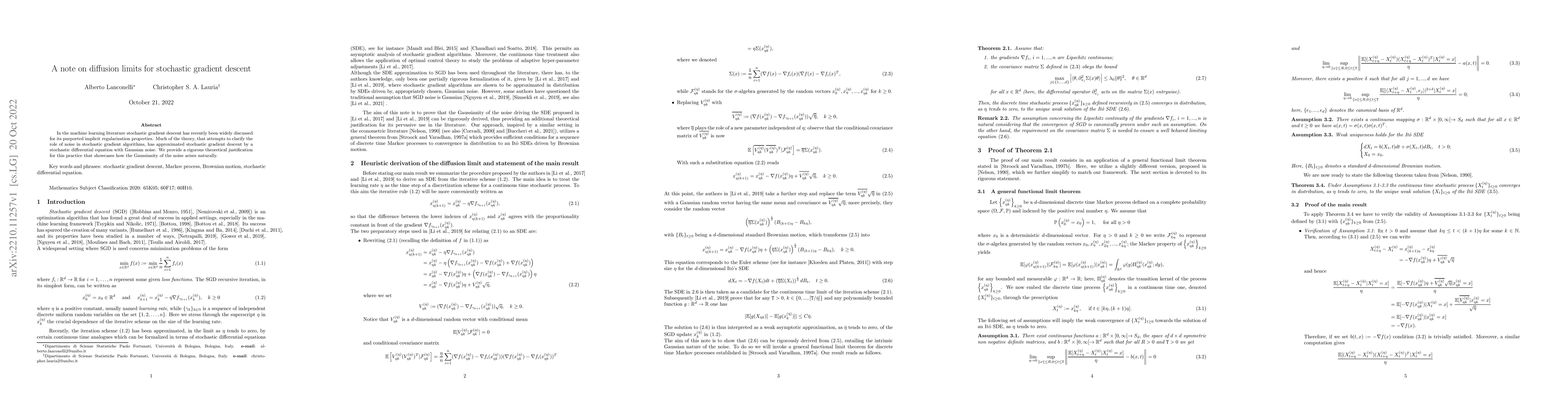 Thumbnail for A note on diffusion limits for stochastic gradient descent