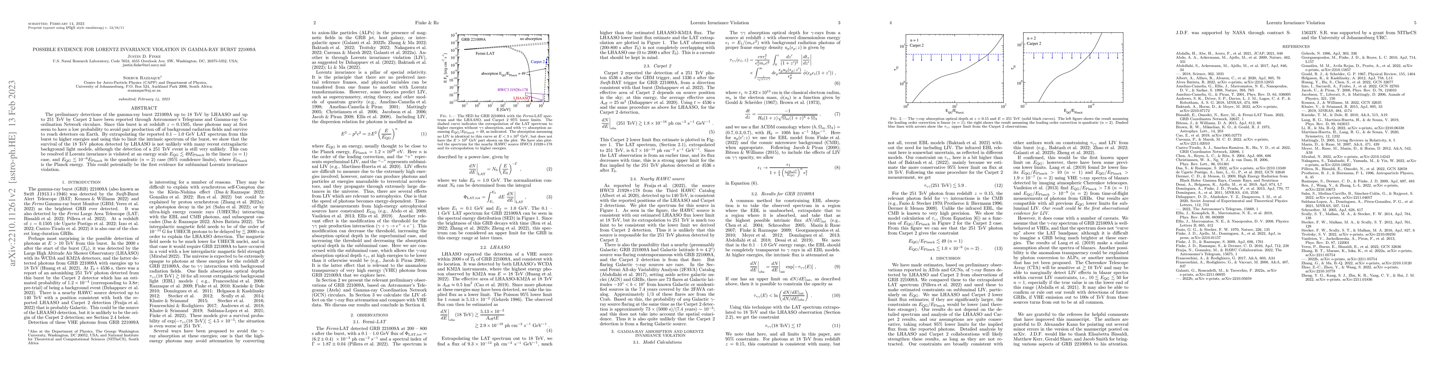 Thumbnail for Possible Evidence for Lorentz Invariance Violation in Gamma-ray Burst
  221009A