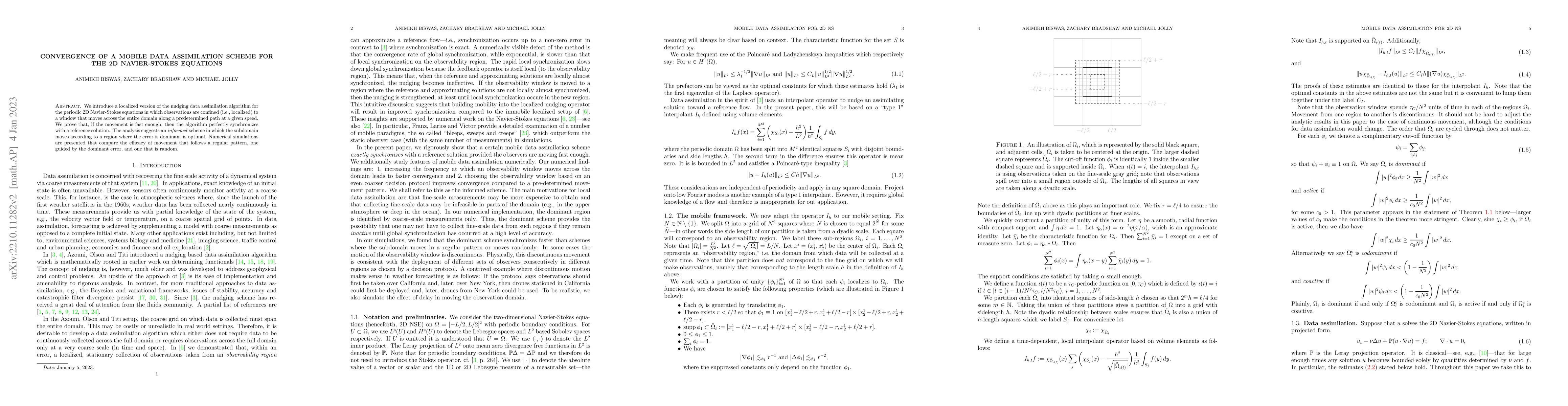 Thumbnail for Convergence of a mobile data assimilation scheme for the 2D
  Navier-Stokes equations