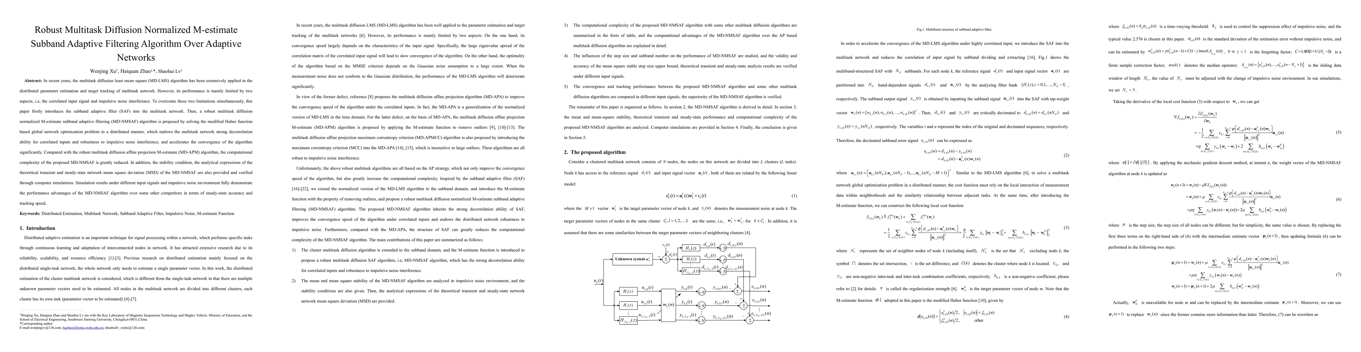 Thumbnail for Robust Multitask Diffusion Normalized M-estimate Subband Adaptive
  Filtering Algorithm Over Adaptive Networks