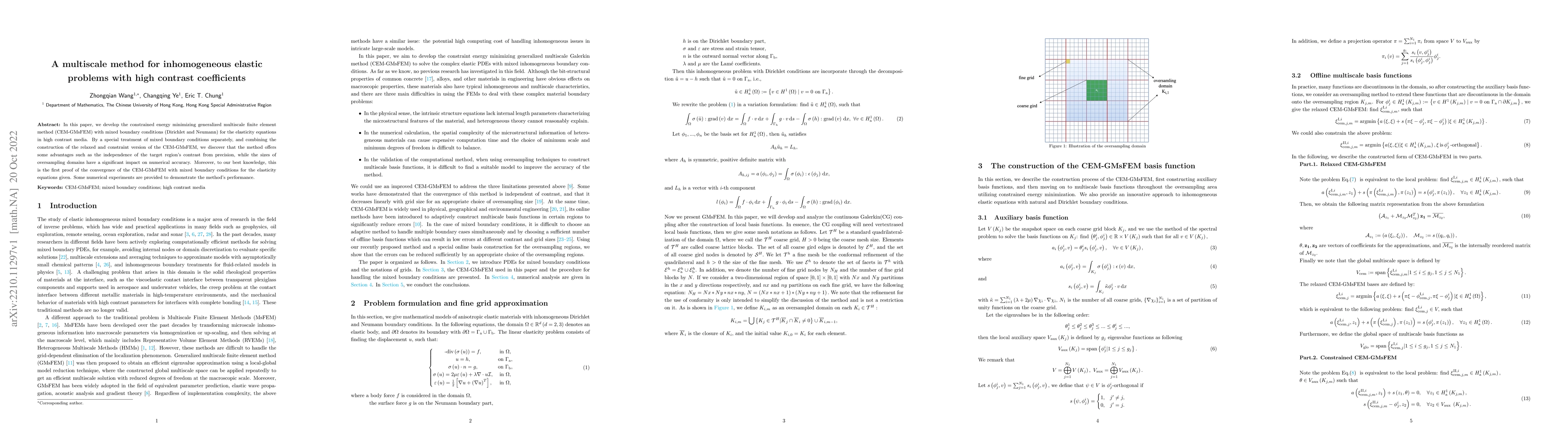 Thumbnail for A multiscale method for inhomogeneous elastic problems with high
  contrast coefficients