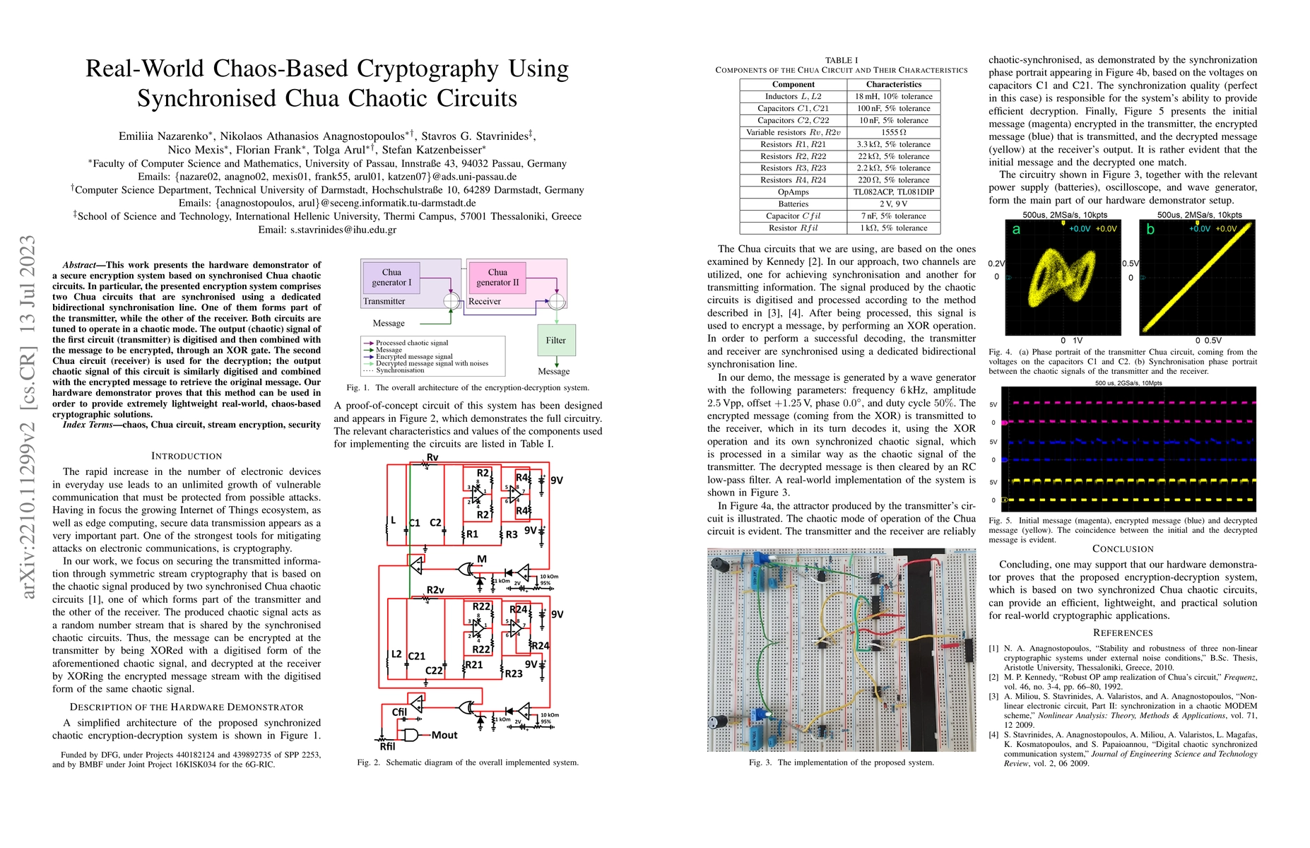 Thumbnail for Real-World Chaos-Based Cryptography Using Synchronised Chua Chaotic
  Circuits