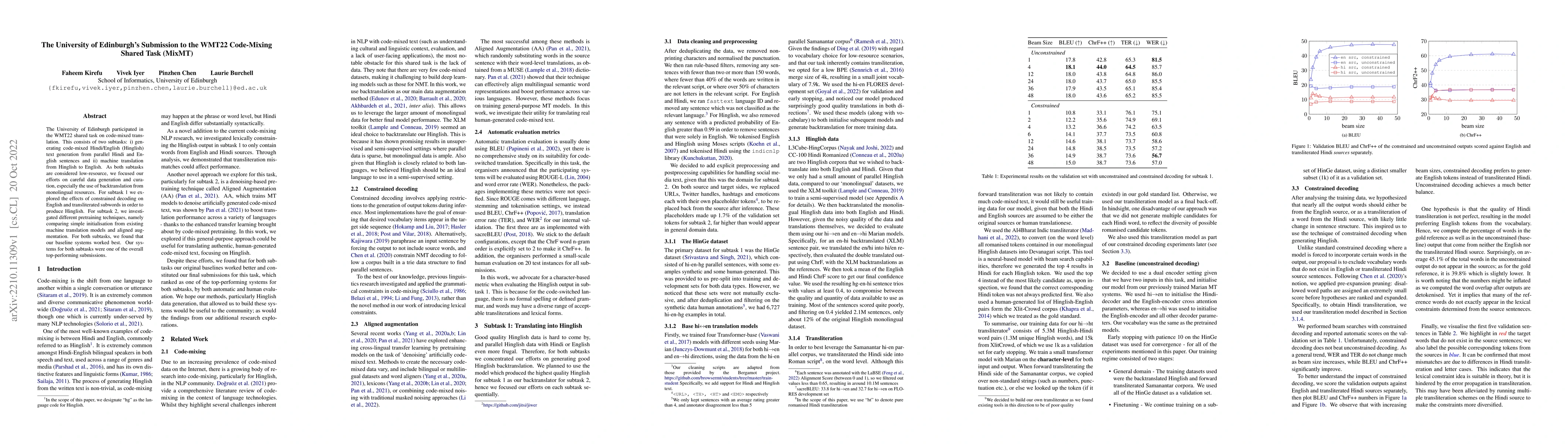 Thumbnail for The University of Edinburgh's Submission to the WMT22 Code-Mixing Shared
  Task (MixMT)