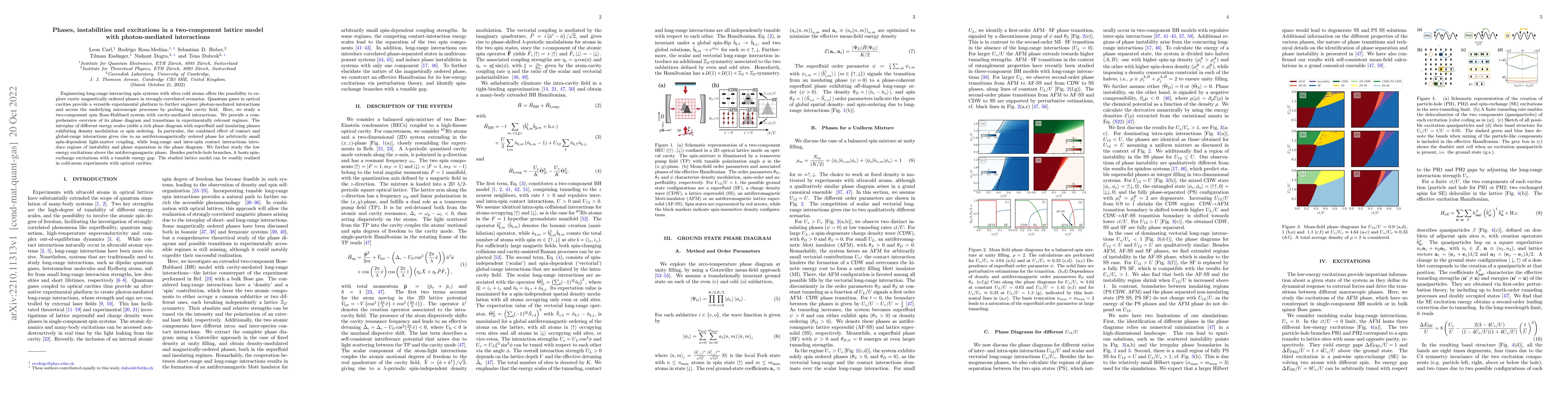 Thumbnail for Phases, instabilities and excitations in a two-component lattice model
  with photon-mediated interactions