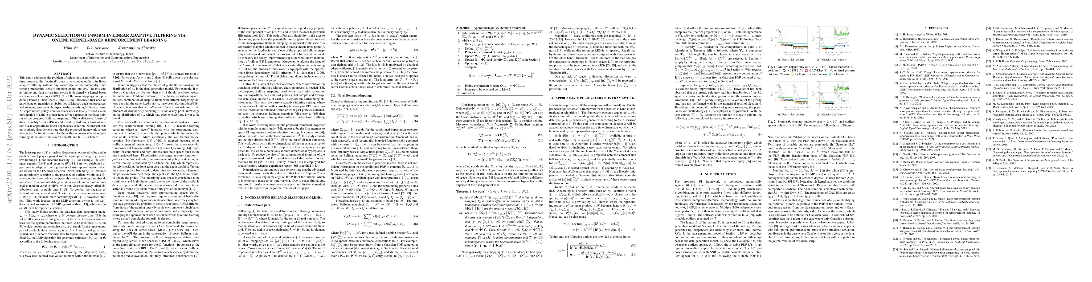 Thumbnail for Dynamic selection of p-norm in linear adaptive filtering via online
  kernel-based reinforcement learning