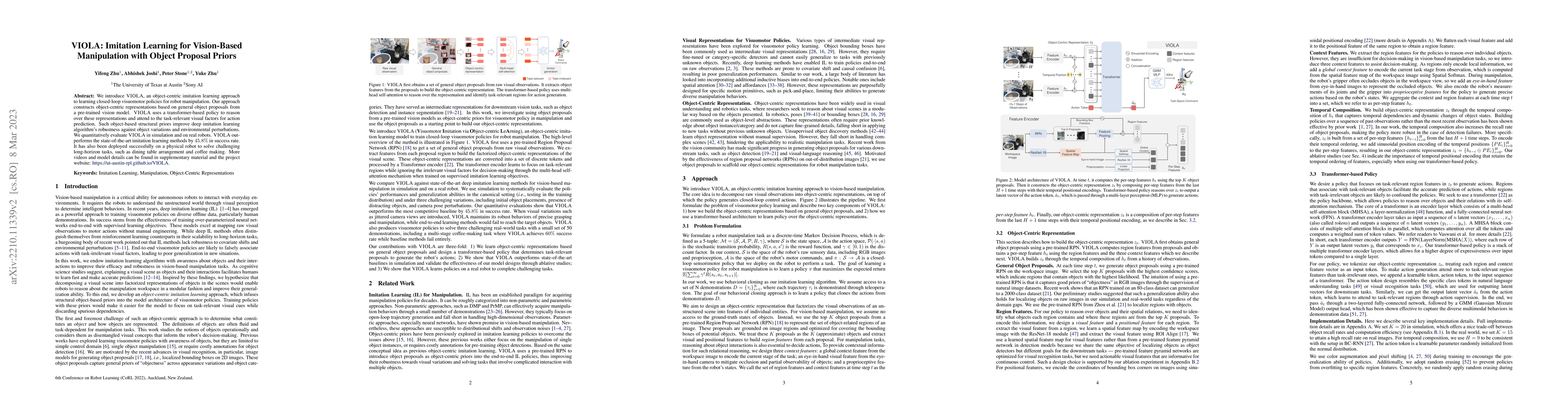 Thumbnail for VIOLA: Imitation Learning for Vision-Based Manipulation with Object
  Proposal Priors